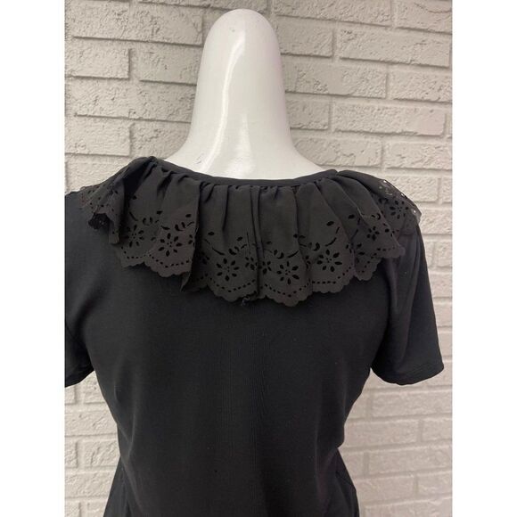 Lauren Ralph Lauren Black Ruffle V Neckline Short Sleeve Top Size M - Picture 4 of 9